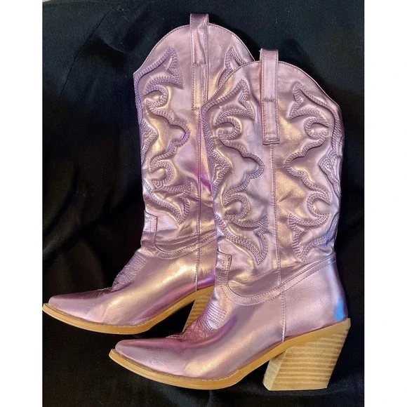 Women's Boots Cowboy Boot Purple Pink Winter Size Labeled 37 US 6 Night Club EUC - Picture 1 of 6